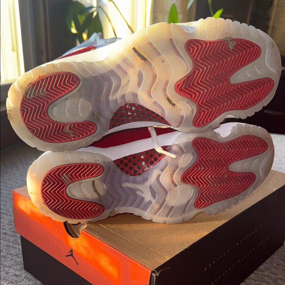 Jordan Cherry Red 11s High-Top Red and White Sneakers - Picture 6 of 9